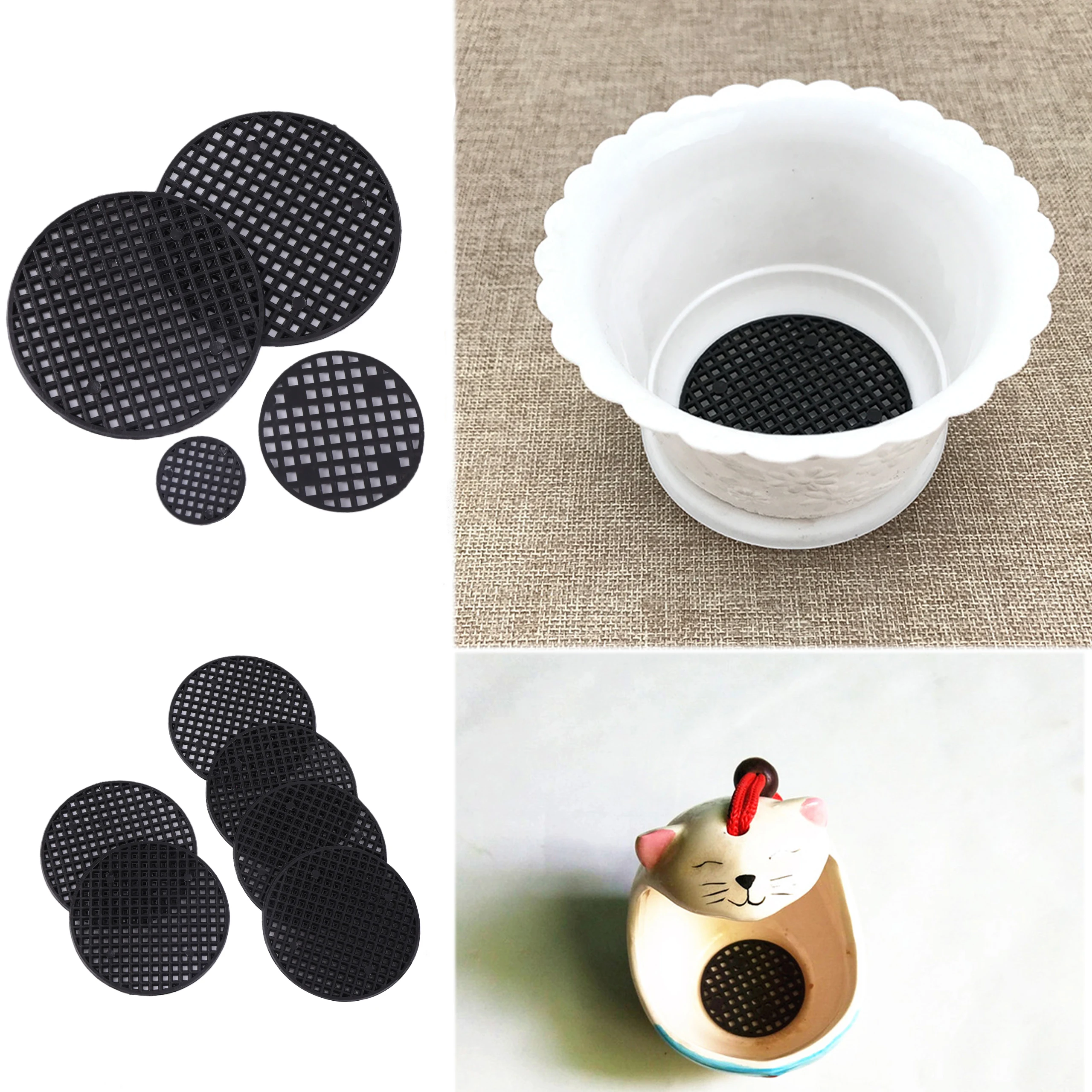 

20 Pcs Flowerpot Bottom Drainage Hole Grid Mat 2.5/4.5/7.5cm Diameter Netting Gasket Breathable Fixed Soil Netting Hole Screen