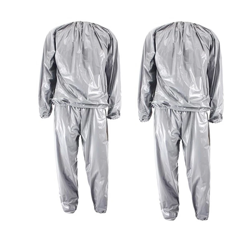 

2Pcs Heavy Duty Fitness Weight Loss Sweat Sauna Suit Exercise Gym Anti-Rip Silver, XL & XXL