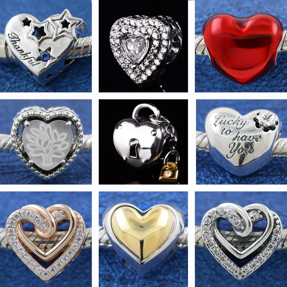 Подвески из серебра 925 пробы блестящие золотые бусины в форме сердца подходят для