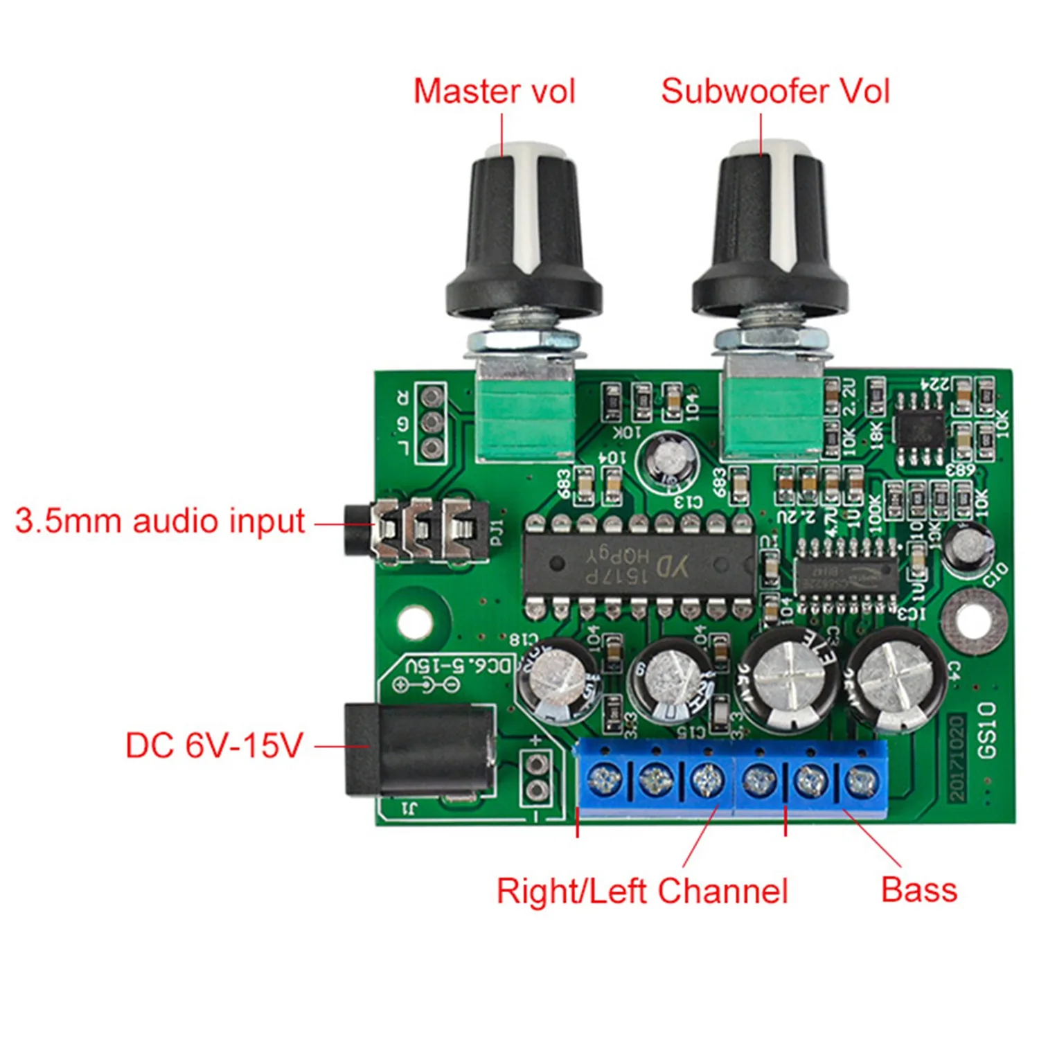2,1 усилитель сабвуфера, аудиоплата 6Wx2 + 25 Вт мини усилитель басов HIFI YD1517P для 4-6 дюймов 40 Вт сабвуфера, динамик «сделай сам» (art.: 3920ca93fcd87) - 3920ca93fcd87