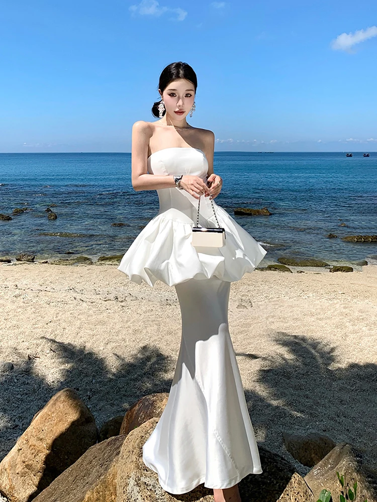 Высококачественное платье с белыми цветочными бутонами во французском стиле