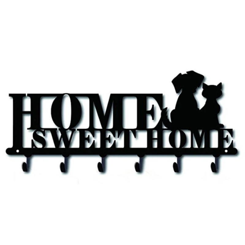 

Black Metal Key Hanger, Cat And Dog Hanger With 6 Hooks For Wall, Bathroom, Kitchen, Entryway