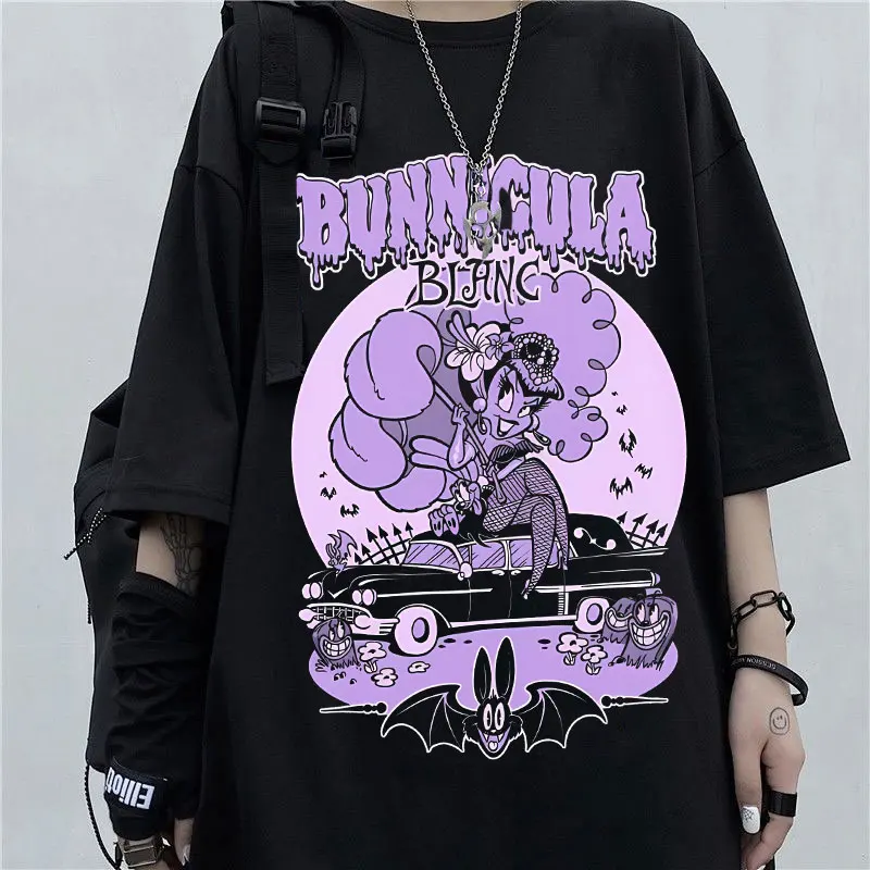 

Summer Harajuku Retro Ladies Casual Short Sleeve Dark Hip Hop Anime Print Tops Punk Loose T-shirts Men's Shirts New High Street