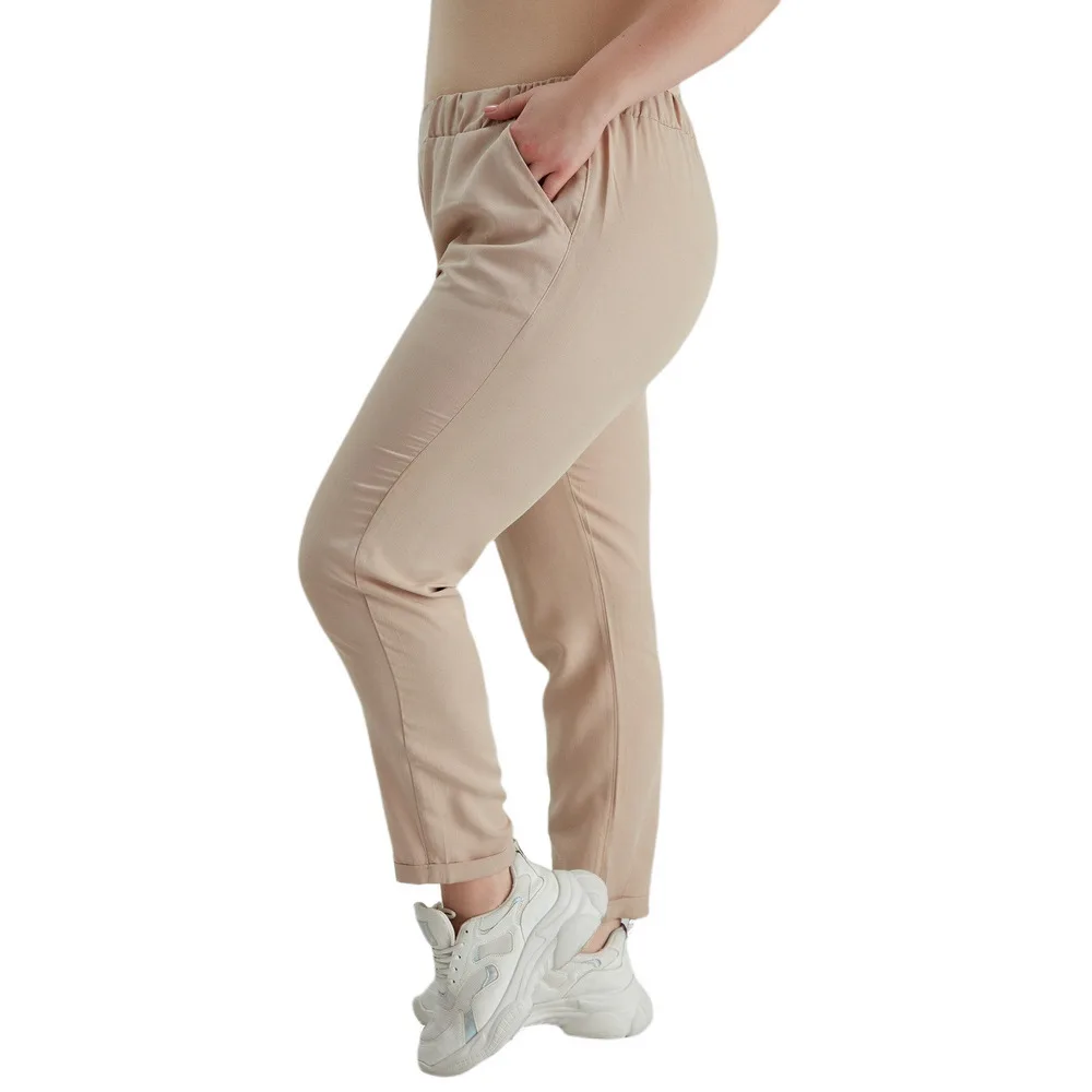 Fierte Women Plus Size Pants Rg1550 Normal Elastic Waist Tube Trotting Tencel Fabric Light Spring Summer
