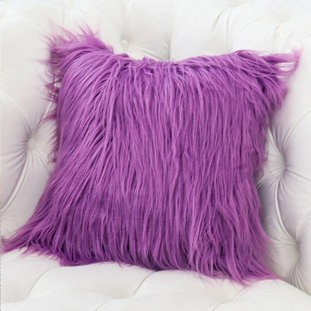 

1Pc 45x45CM European Plush Pillowcase Fluffy Pillow Cover Throw Pillow Cover Imitation Wool Cushion Cover Purple (without