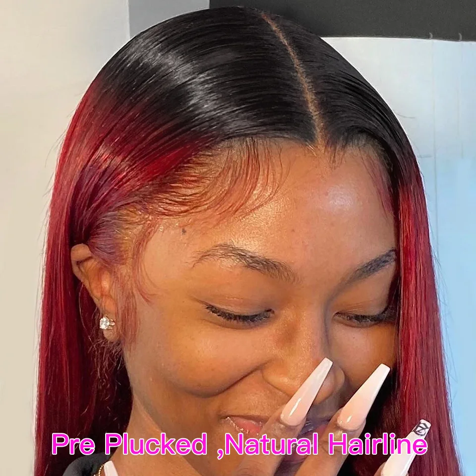 Colored Burgundy Lace Front Wigs Human Hair Bone Straight Wig Red Lace Frontal Wigs For Women Transparent Lace Wig Peruvian Remy