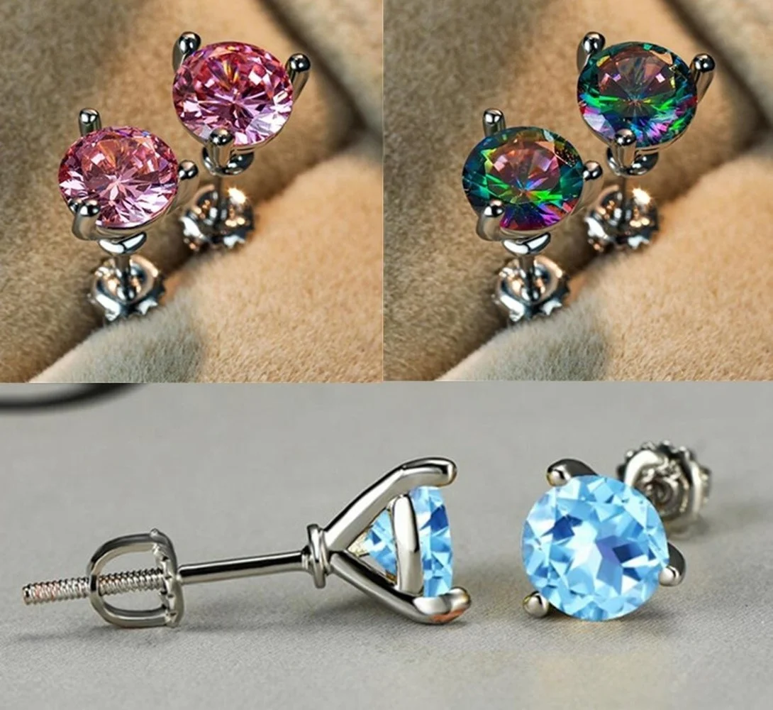 Vintage Fashion Blue Topaz Stud Earrings for Women Crystal Korean Earings Valentine's Day Anniversary Gift BirthdayParty Jewelry