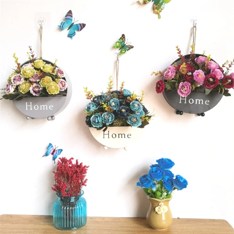 

Iron Wall Hanging Flower Basket Plant Bonsai Pot Metal Handmade Wall Storage Shelf for Home Balcony Garden Decoration