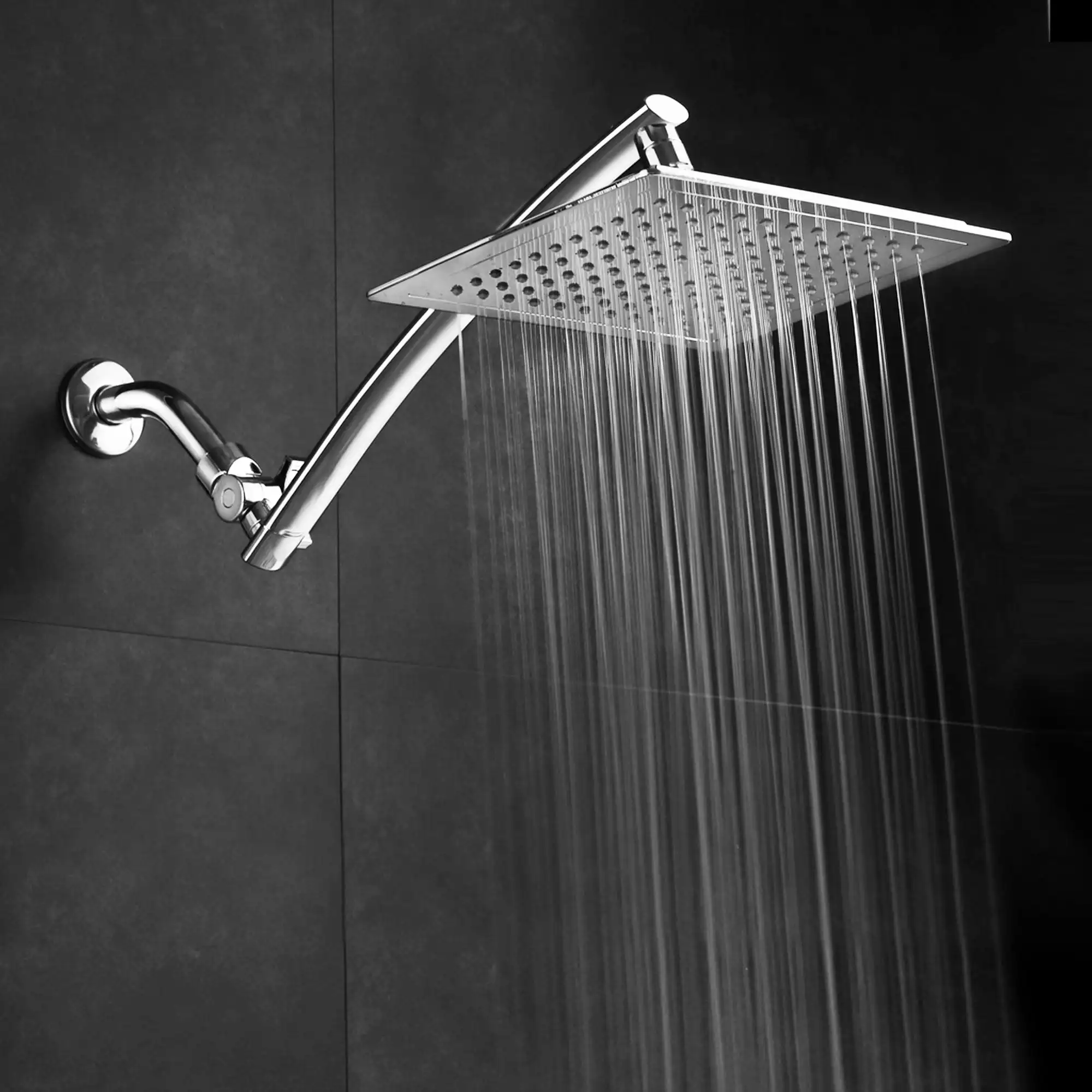 

® Mega Size 9-Inch Chrome Face Square Rainfall Showerhead with Arch Design 15-Inch Stainless Steel Extension Arm / Premium Chro