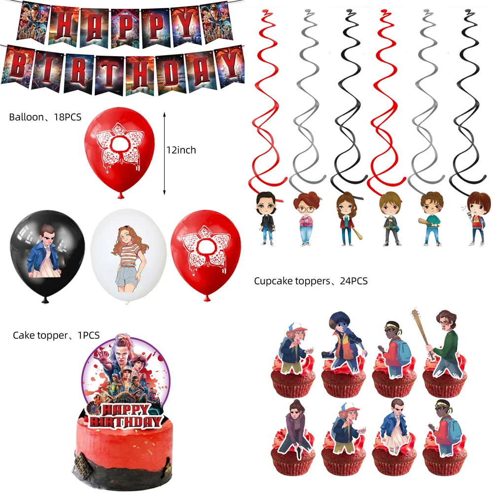 

Stranger Things Theme Party Decorations Baby Shower Disposable Tableware Cake Topper Banner Balloons Kids Birthday Supplies