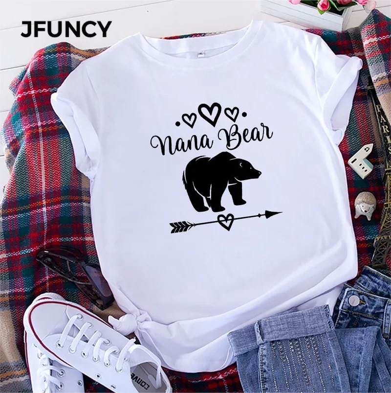 JFUNCY Women Summer T Shirt  5XL Letter Print T-Shirt Woman Loose T Shirt 100% Cotton Short Sleeve Lady Tee Tops