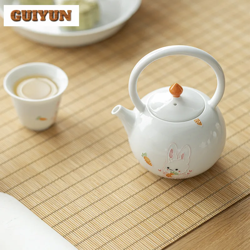 250 мл ручная роспись милый кролик обруч ручка чайник из Нефритовой глины белый
