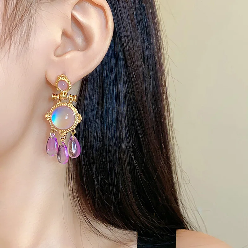 Круглые каплевидные полимерные серьги в дворцовом стиле ретро с кисточками