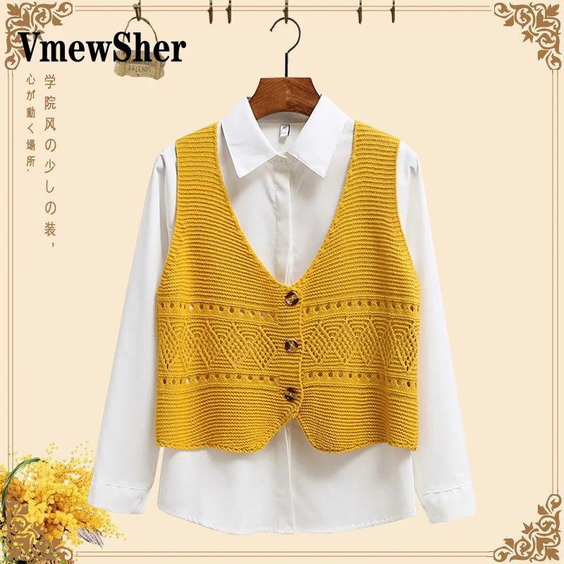 

VmewSher Knitted Vest Women Outerwear Spring Autumn 2023 New Vintage Sleeveless Loose Sweater Short Tank Tops Plain Basic Casual