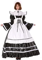 gothic lockable black pvc long independent apron prissy sissy dress girl role play dress cross dress custom