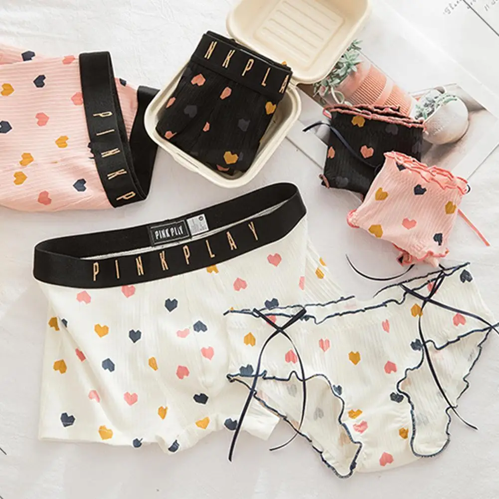 

1pc Cartoon Love Print Panty Women Men Cotton Couple Women Men Shorts Boxer Panties Sweet Cute Briefs A9h7