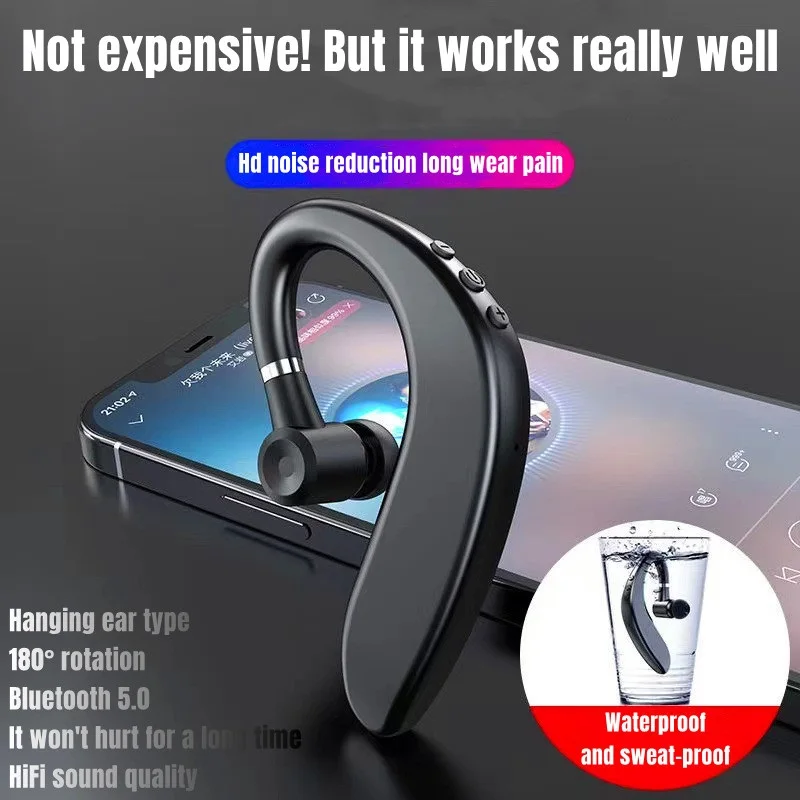 

V8 Bluetooth Headset Earhook Handsfree Wireless Business Driver Noise Reduction Call Number HIFI Sound Quality Sports Waterproof