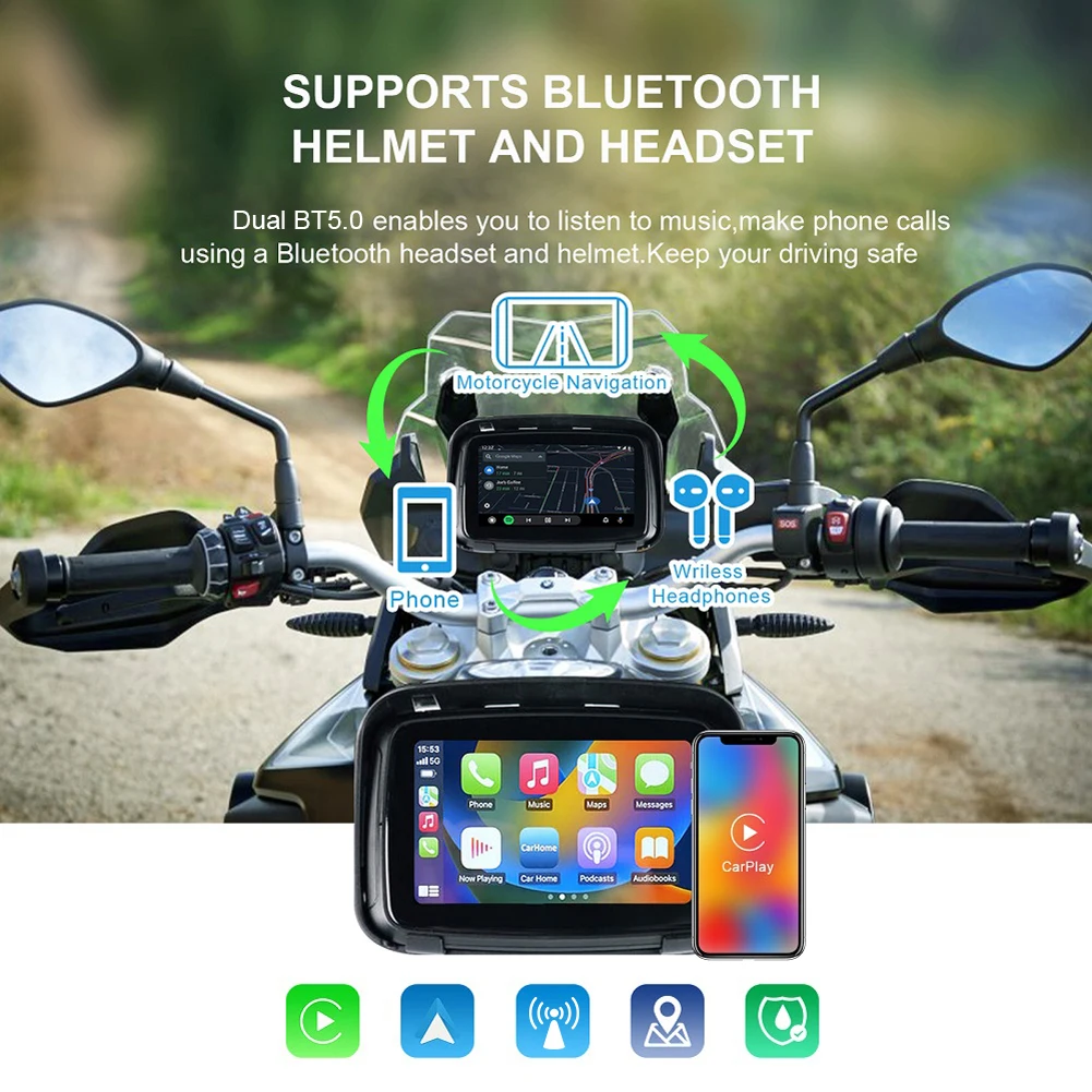 

PCD005 Motorcycle GPS Navigator Carplay 5Inch Portable Auto Navigator Touch Screen Waterproof Bluetooth Navigation