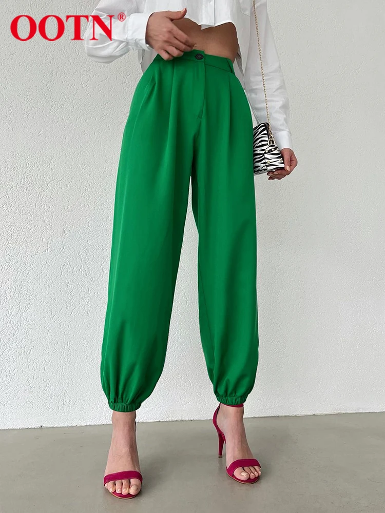 

OOTN яркие цвета свободные брюки карандаш для офиса элегантные женские эластичные брюки с высокой талией для женщин летние шикарные уличные ...