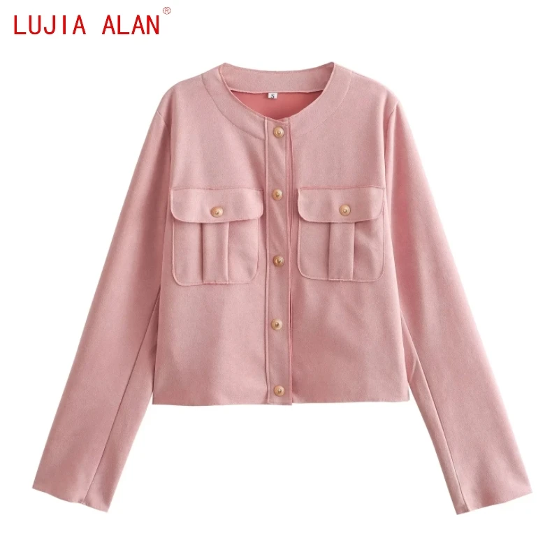 

Женское замшевое пальто на пуговицах, с накладным карманом LUJIA ALAN C2076