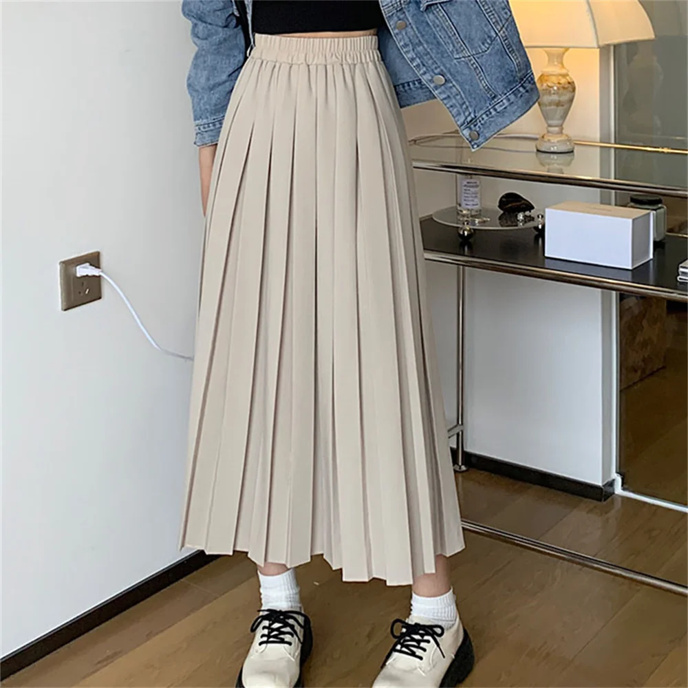 

PLAMTEE High Waist Pleated Skirts Women A-Line Fashion Loose Chic New Streetwear Gentle Normcore 2022 Casual Work Wear Autumn