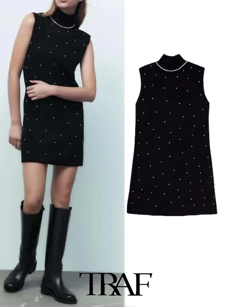 

Платье женское Трикотажное Без Рукавов с искусственным жемчугом