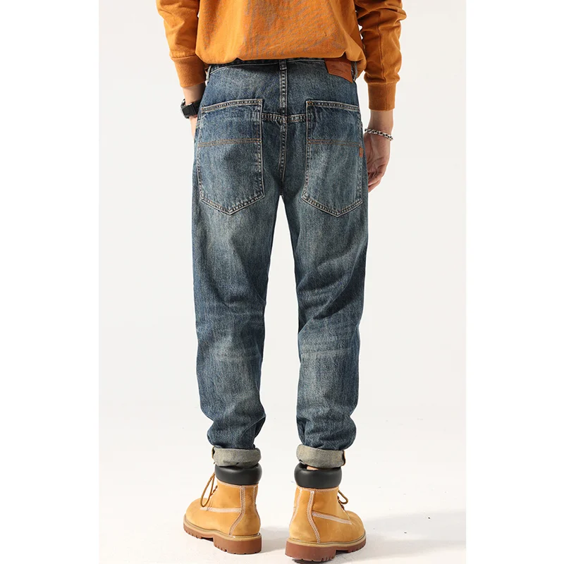 Streetwear Men Autumn and Winter Straight Loose Cylinder Jeans Vintage Large Ventilation Comfortable Blue Harun Trousers Female
