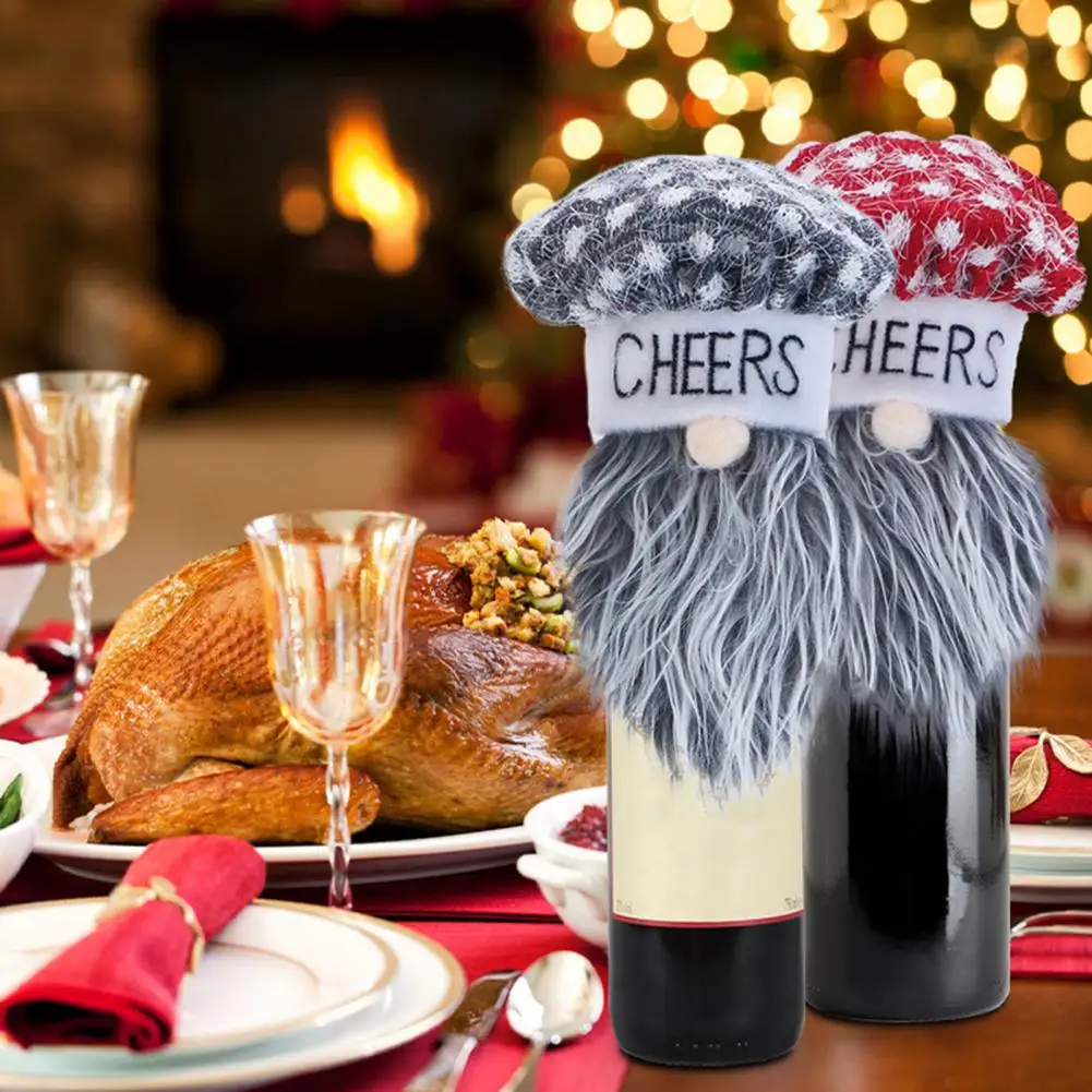

Excellent Adorable Lightweight Christmas Faceless Gnome Beer Bottle Cover Wine Bottle Decoration Cover Wine Bottle Topper