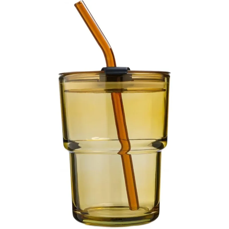 

13oz/400ml Iced Coffee Tumbler with Lid and Straw,Glass Coffee Tumbler Sealed Carry on，Tumbler Glasses Drinking Cups with Lids
