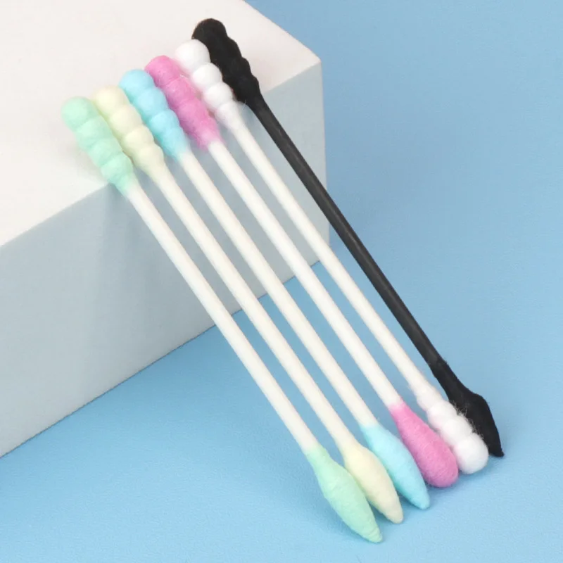 

100 Pcs/Bag Colorful Paper Shaft Double-ended Cotton Swabs Disposable Cosmetic Cleaning Cotton Swabs Makeup Tools