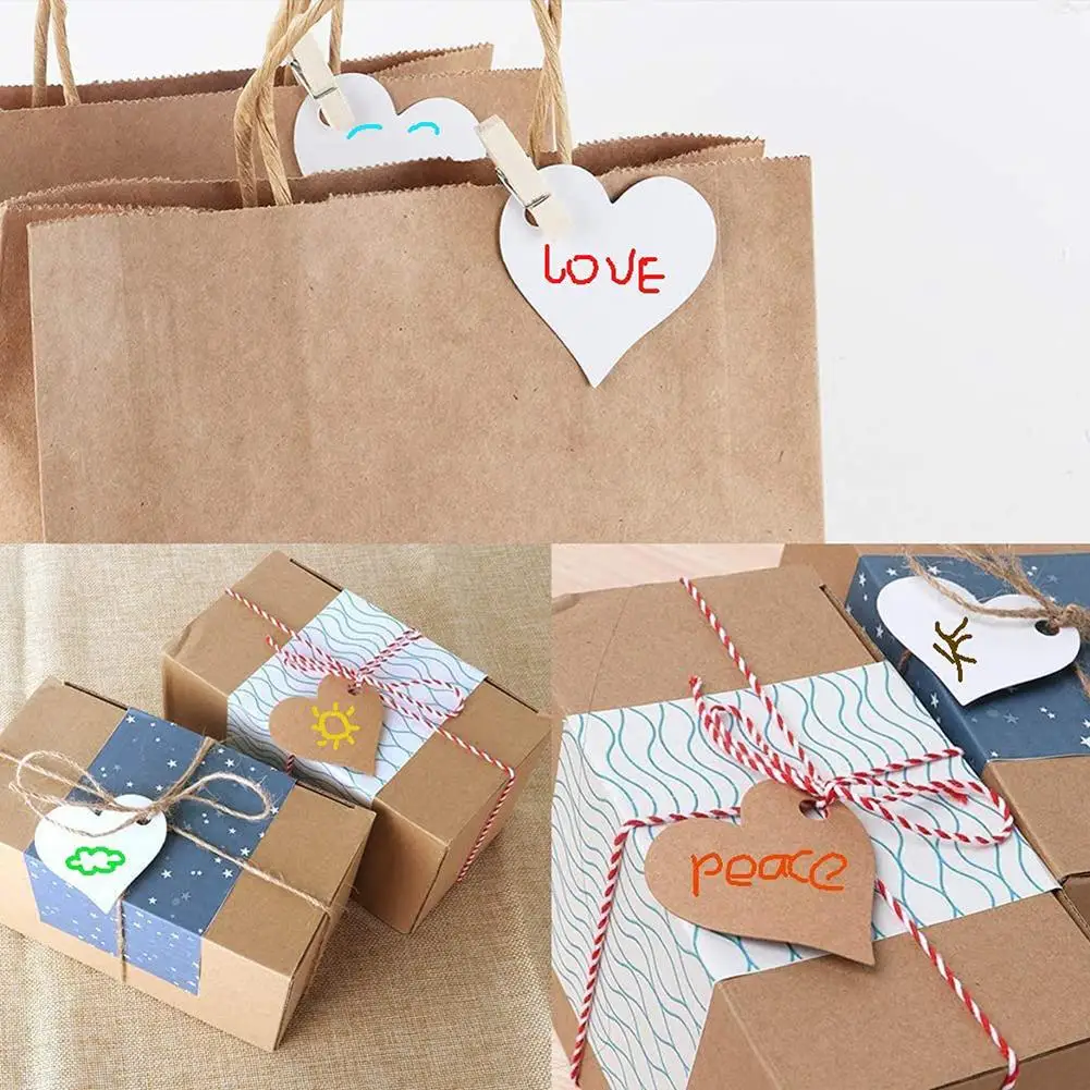 

100pcs Love Shaped Kraft Tags Universal Diy Blank Tags With 10m Jute Twine For Wedding Birthday Christmas