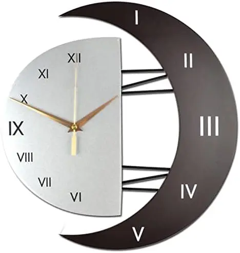 

Reloj de Pared Silencioso de Madera Moderno Diseño Forma de Luna para la Cocina Salón Dormitorio Oficina Negro y Blanco Platea
