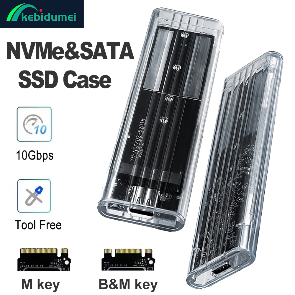 Фото Корпус M.2 NVME SATA SSD USB3.1 Gen1, прозрачный внешний жесткий диск, бесплатный инструмент, адаптер корпуса 10 Гбит/с для 2230 2242 2260 2280 №1
