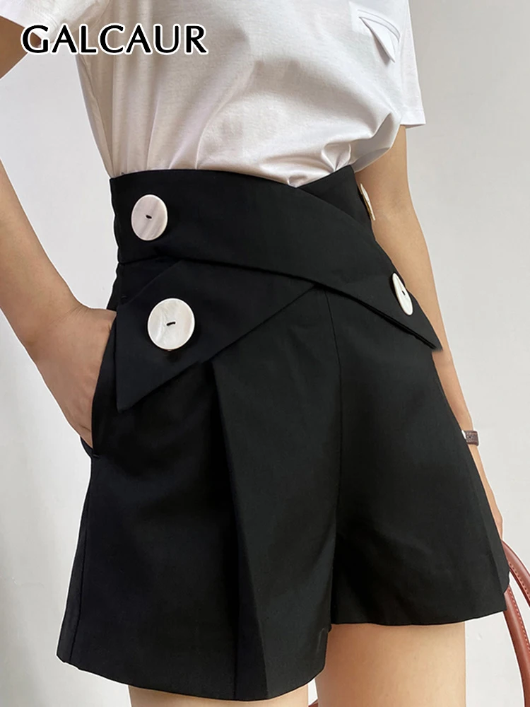 

GALCAUR Minimalist Cross Shorts For Women High Waist Large Size Casual Loose Wide Leg Shorts Female 2022 Summer Fashion New