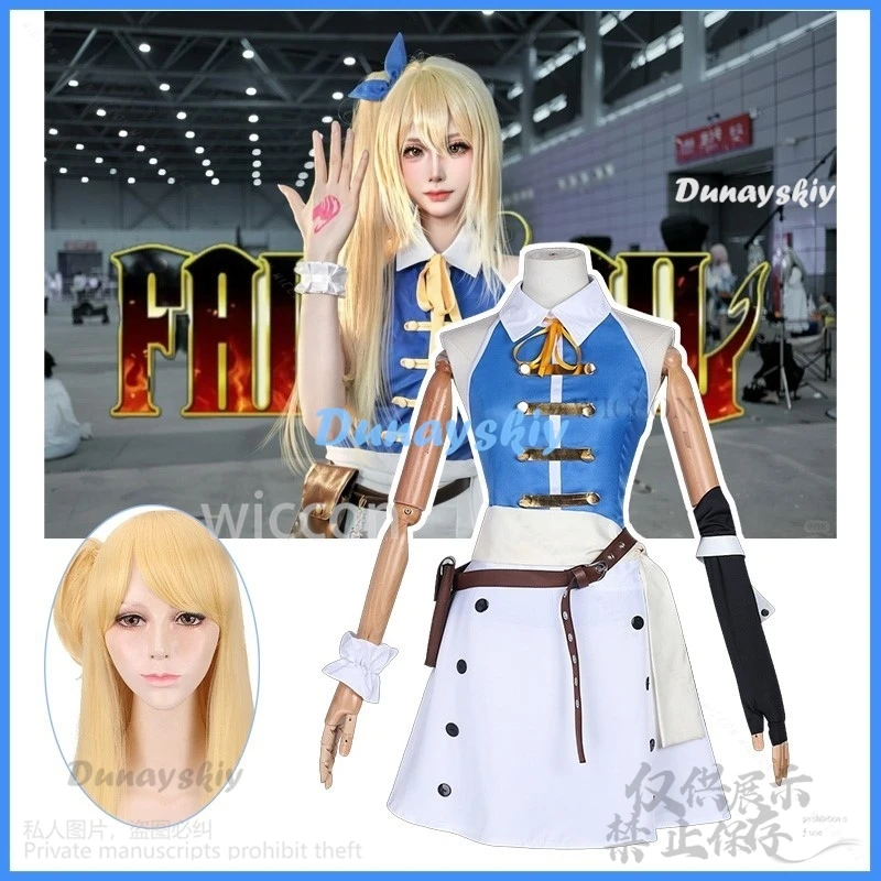 Аниме Fairry Tail 100-летний квест Косплей Люси Хартфилия Костюм Парик Сексуальный топ