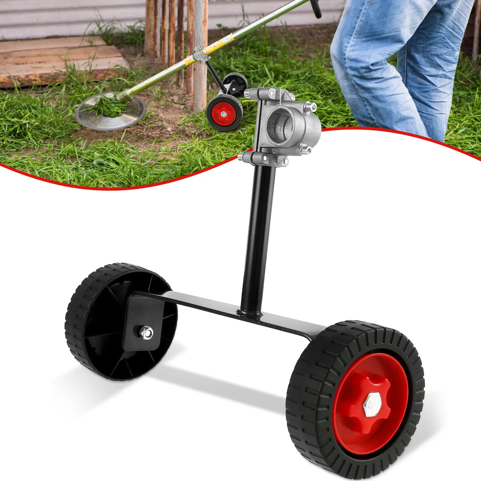 Lawn Mower Support Wheel Adjustable Weed Trimmer Auxiliary Wheels 26mm-28mm Portable String Trimmer Wheel Mower Attachment