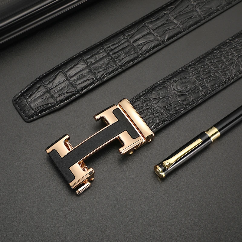 Luxe Mannen Riemen H Brief Automatische Gesp Krokodil Patroon Lederen Riemen Voor Mannen Jurk Merk Beroemde Band ZD2141
