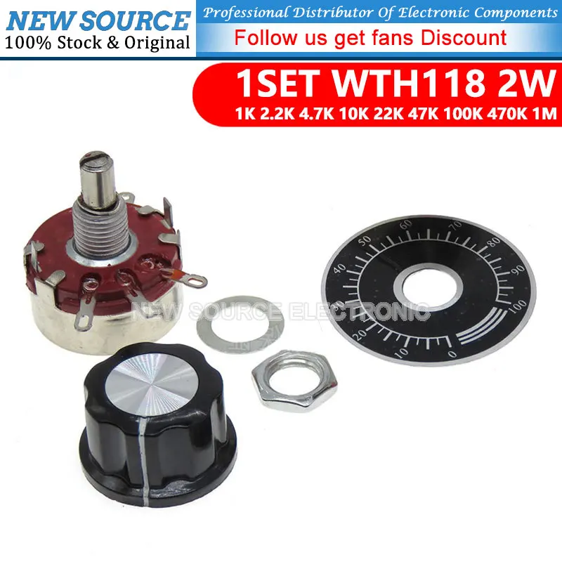 

1 set WTH118 DIY Kit Parts 2W 1A Potentiometer 1K 2.2K 4.7K 10K 22K 47K 100K 470K 1M MF-A03 + WHT118 + 0-100 wth