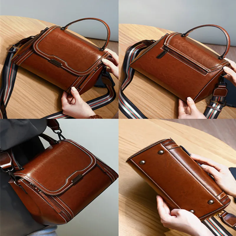 New Luxury Leather Women's Handbag Fashion Versatile Retro Style Shoulder Bag Cowhide Crossbody Women's Bags Small Square Bag
