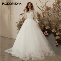 roddrsya ivory wedding dresses long sleeve appliques lace 3d flowers modern tulle boho bride gown 2022 vestidos de novia