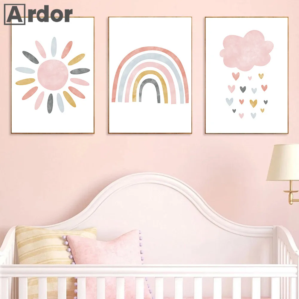 Розовый картина с изображением облаков стены граффити Печать на холсте солнце