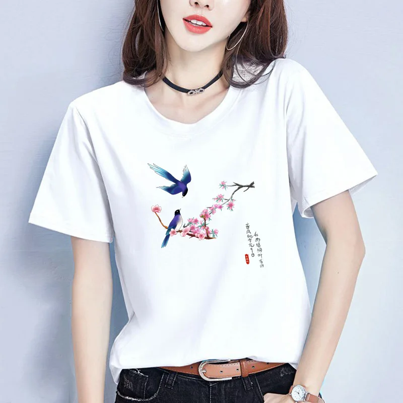 

2023 Summer Short Sleeve Retro Loose Fitting Women's T-shirt Round Neck Pullover Print Temperament Casual Underlay Top Y2k
