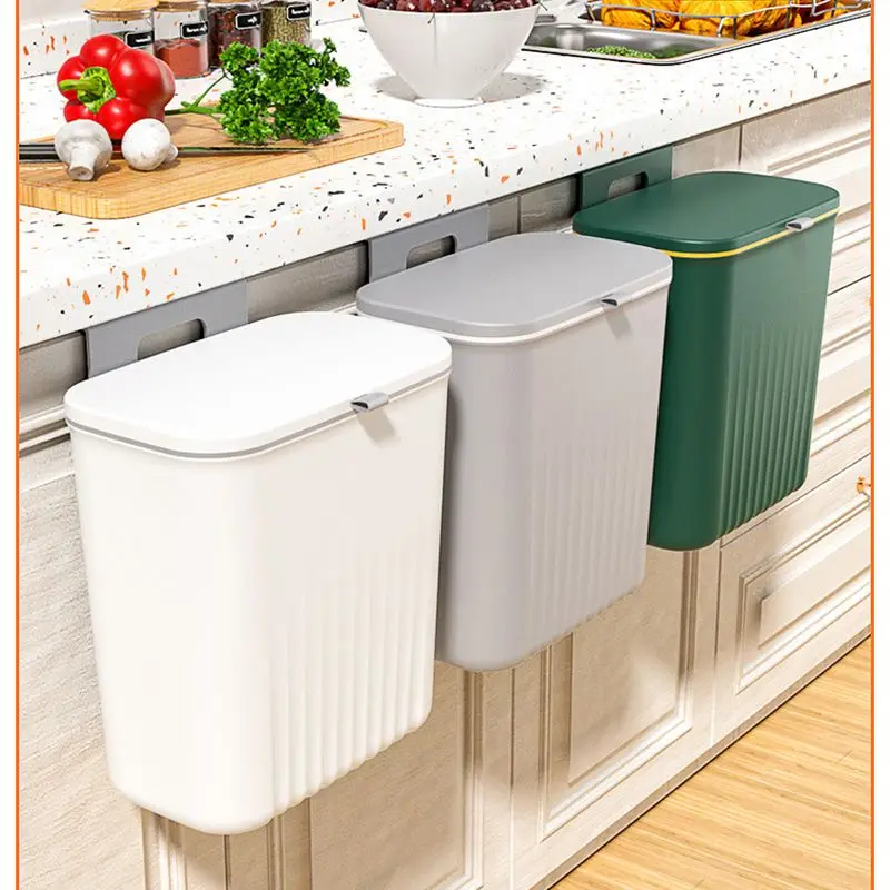 

9L Wall Mounted Trash Can Kitchen Storage Bucket Bathroom Dustbin Recycling Hanging Garbage Waste Bin Rubbish Basket with Lid