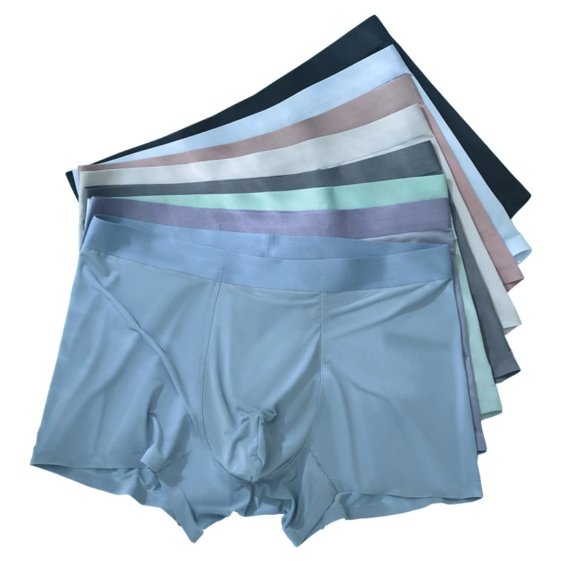 

4Pcs Men Panties Mens Ice Silk Seamless Underwear Solid Color Ultra-thin Breathable Boxer Shorts For Male Underpants Boxershorts