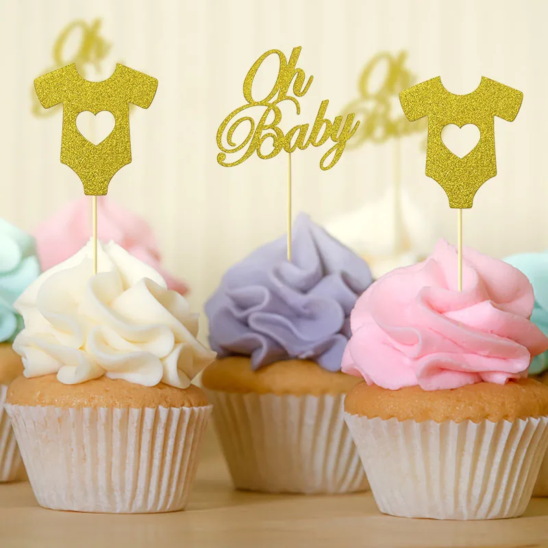 

18pcs Glitter Paper Cupcake Toppers Oh Baby Cake Toppers 1st Birthday Cake Decoration Baby Girl Boy Baby Shower Party Supplies