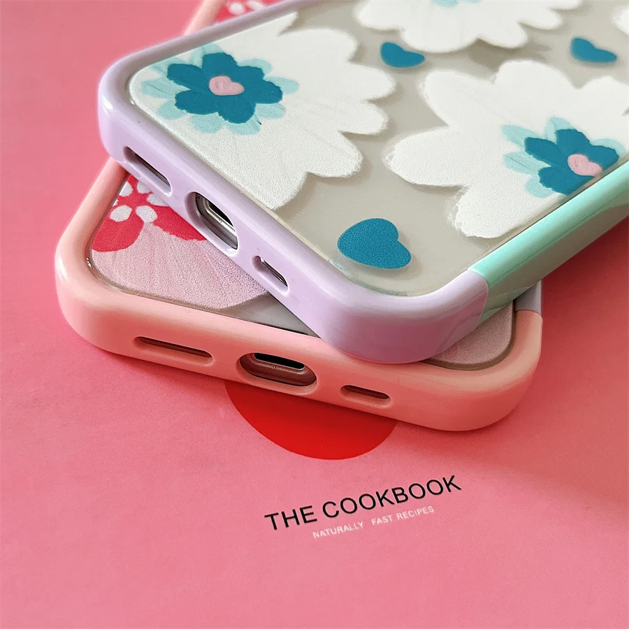 iPhon13 Double Color Frame Case For iPhone 13 12 11 Pro Max X XR XS Cover Flower Cartoon Soft Transparent Bumper Back Cases |