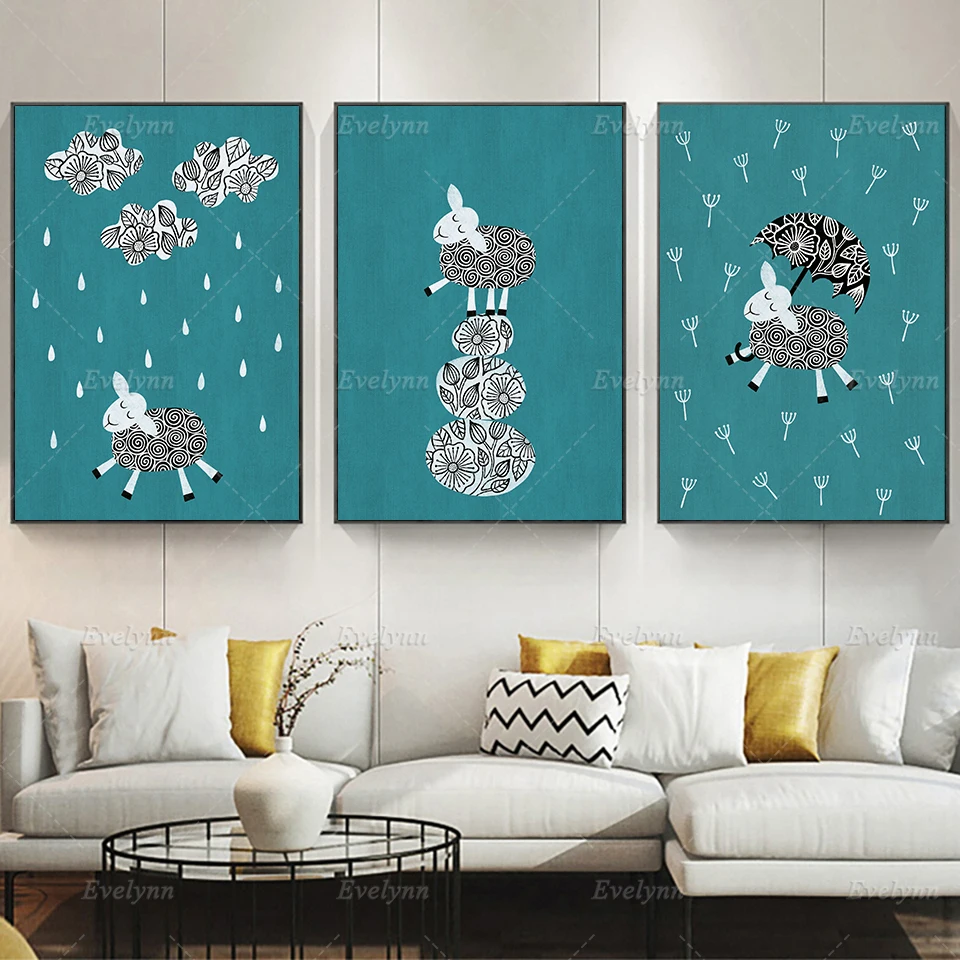

Lovely Interesting Sheep Plant Flower Dandelion Pattern Clouds Canvas Print Posters Wall Art Picture Home Cuadros Decor Painting