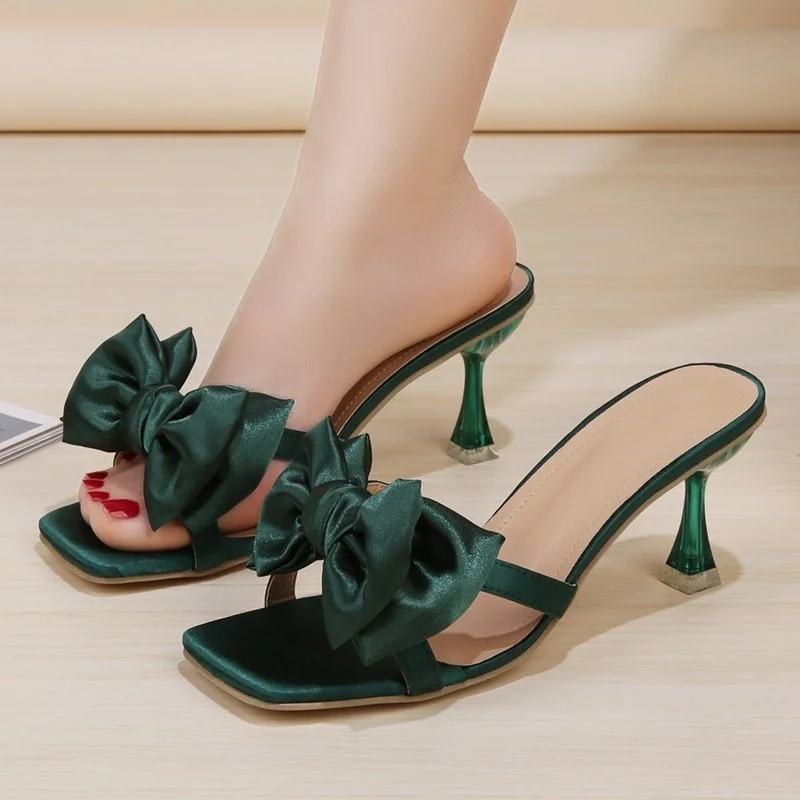 

Slippers Women 2023 Summer Luxury Casual Slippers Rubber Flip Flops Butterfly Knot Heeled Fashion Mules Slides Chausson Femme