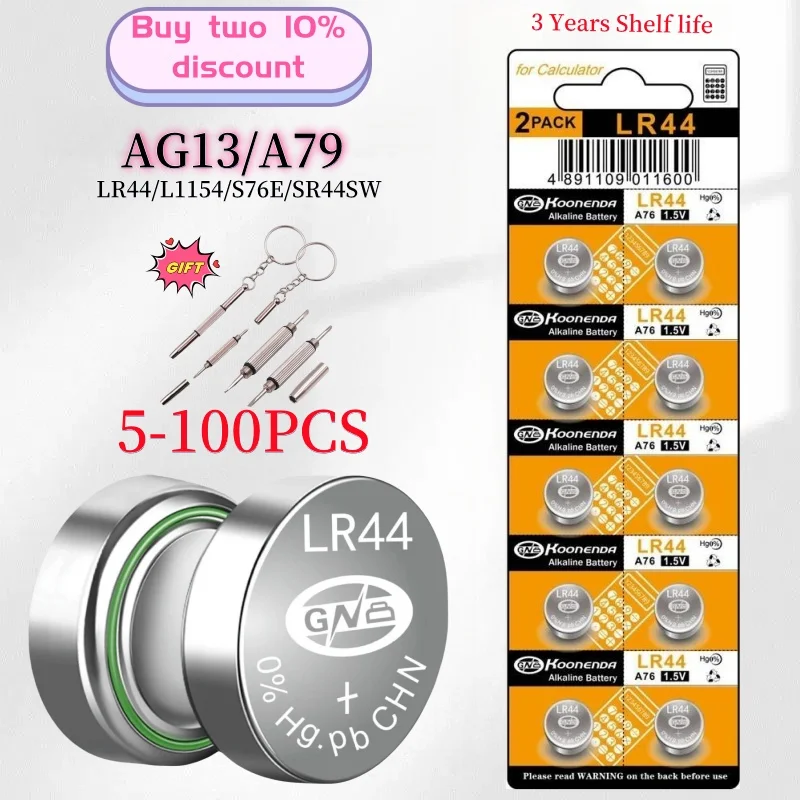 2-100 шт. AG13 LR44 батарея 357 303 SR44 L1154F A76 кнопочные батарейки типа таблетка для часов