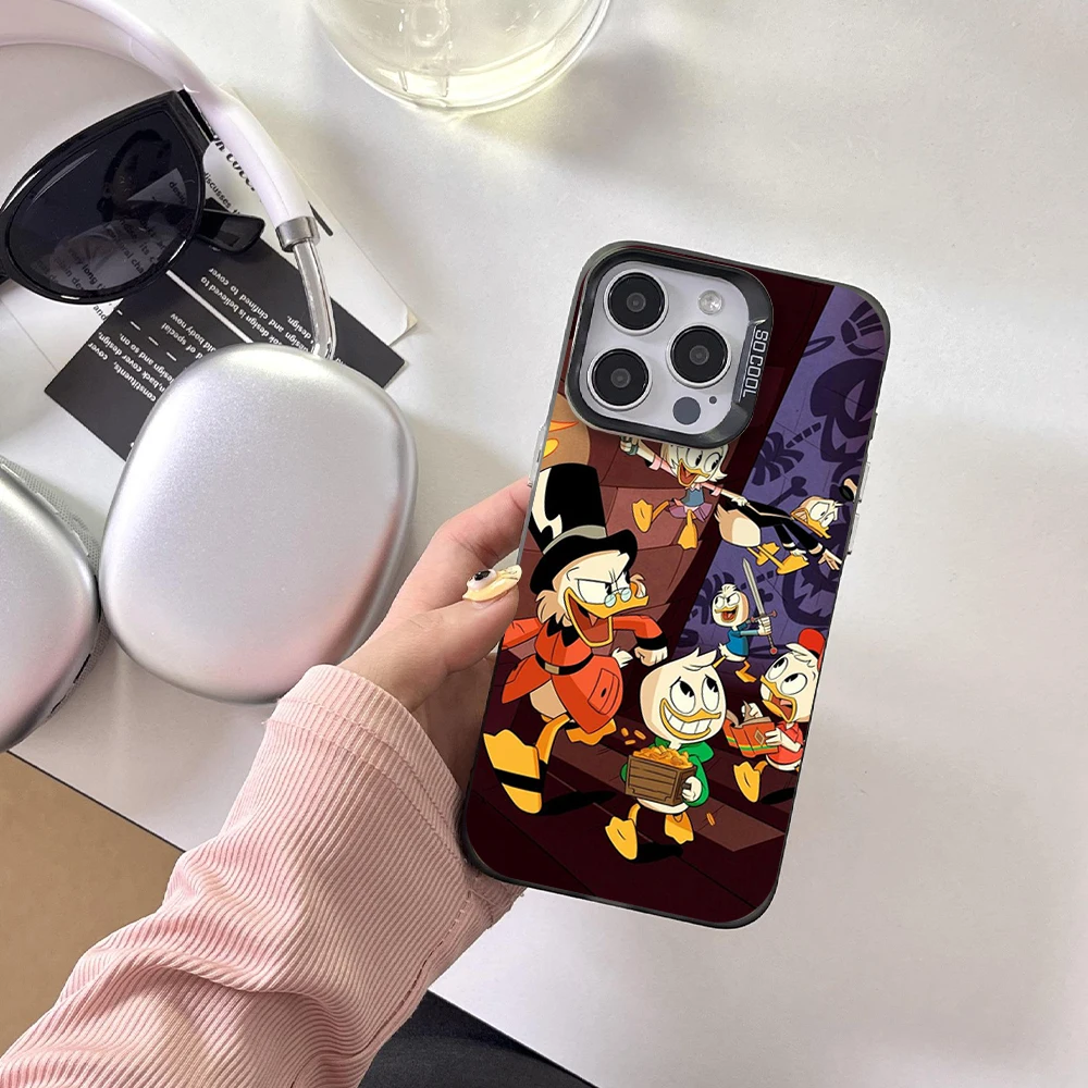 MINISO DuckTales Phone Case For iPhone 12 11 13 14 15 16 Max Pro Plus Laser Cover